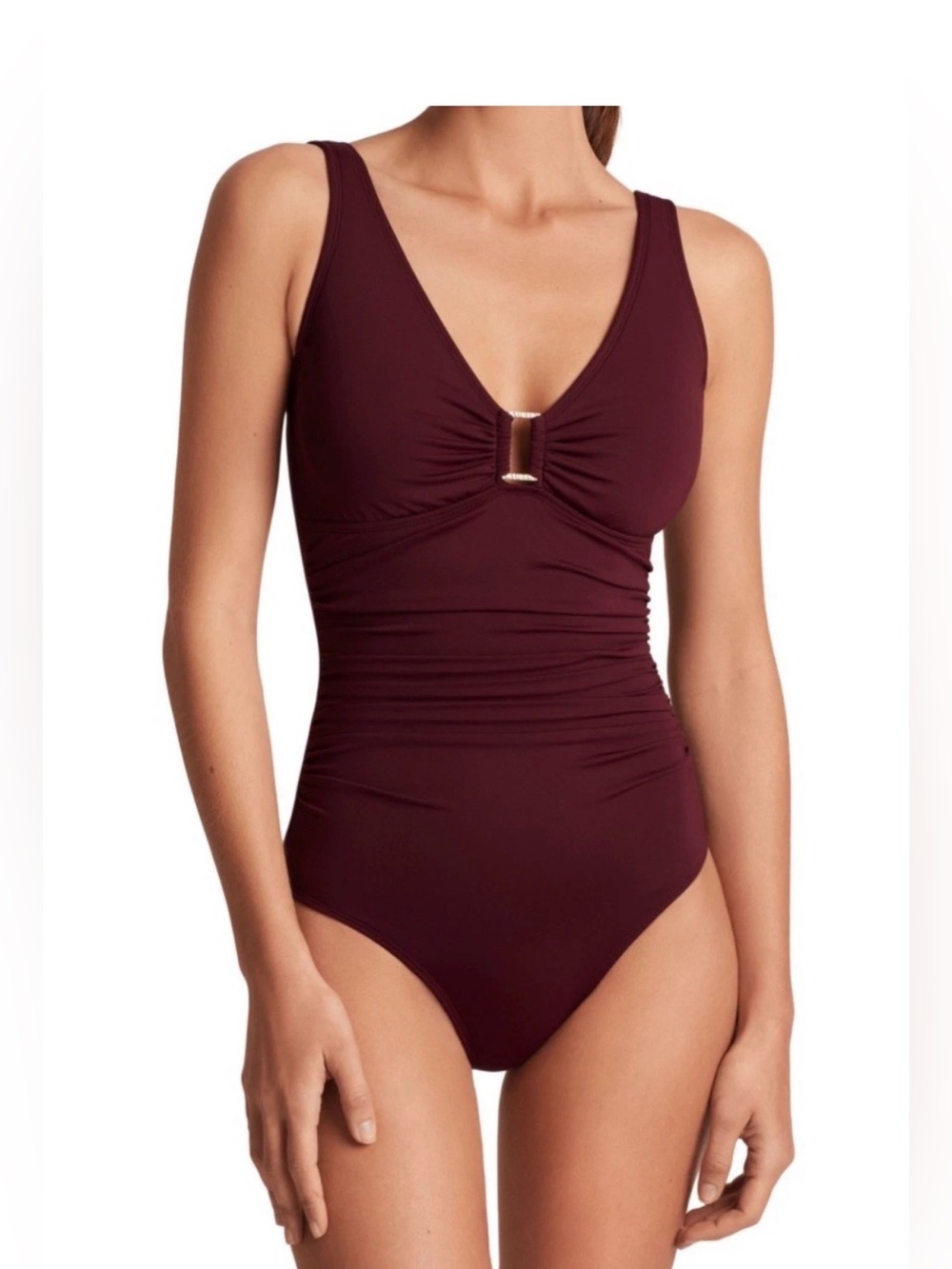 Ralph Lauren Beach Club Ring Front One Piece Swimsuit Claret 8 NWT